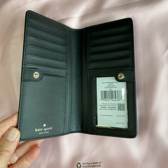 Kate Spade Dana Scattered Daisies Floral Printed Large Bifold Wallet Black - Picture 3 of 4